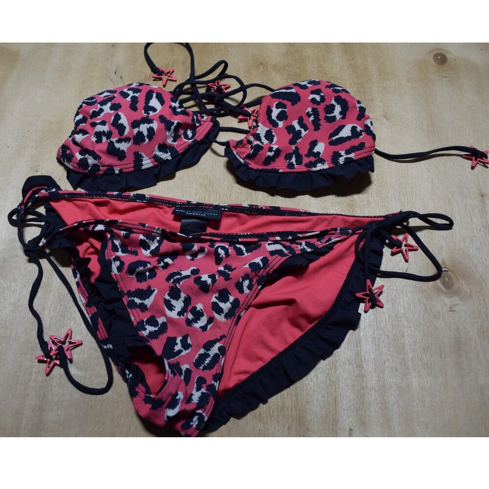 Marc by Marc Jacobs Pink Leopard Print Bikini Set | Ruffle Trim | Size L